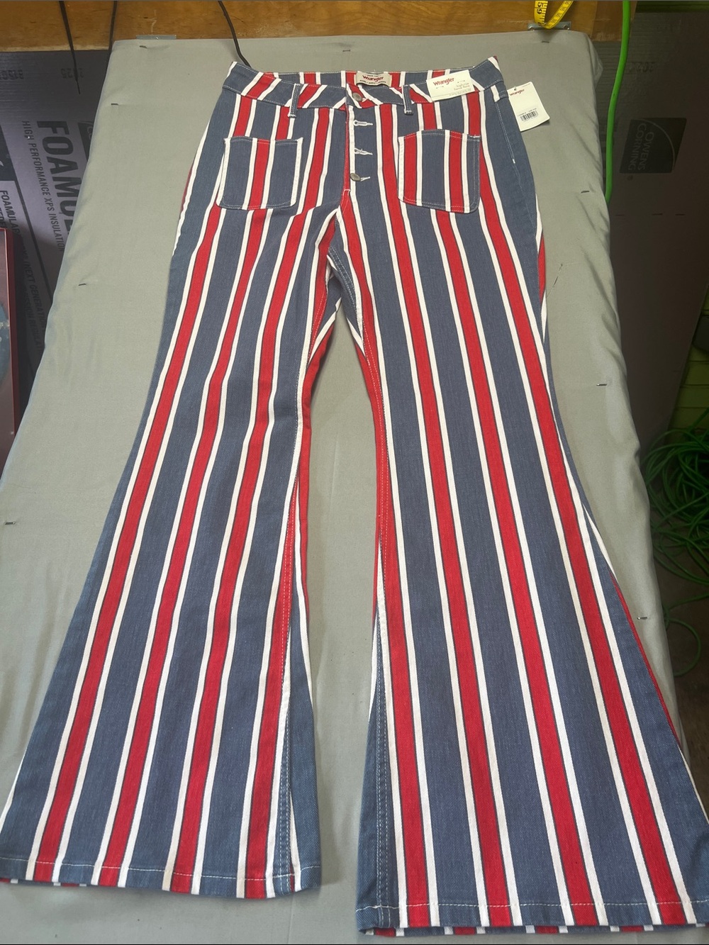 Wrangler Red, Blue & White Vertical Stripe Flare Jeans